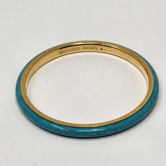 Michael Kors Faux Turquoise Gold Tone Thin Bangle Bracelet Designer Jewelry - Picture 3 of 5